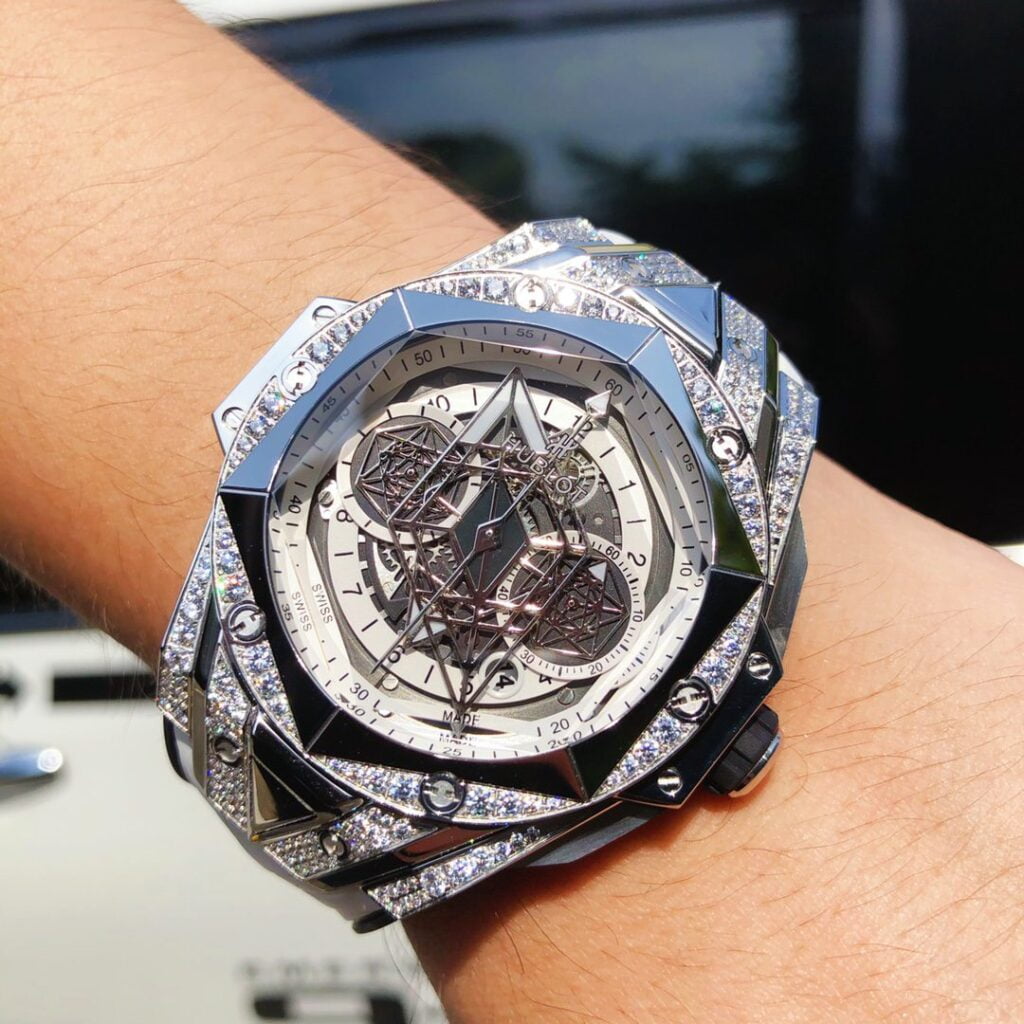 ĐỒNG HỒ HUBLOT BIG BANG UNICO SANG BLEU II TITANIUM DIAMONDS REPLICA 11 HB FACTORY 45MM