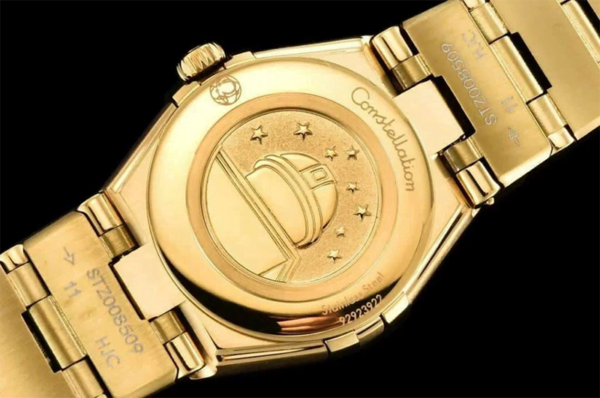 dong ho nu omega constellation mat trang day vang replica 25mm 5