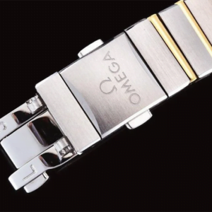 dong ho nu omega constellation mat xanh day trang replica 25mm 8