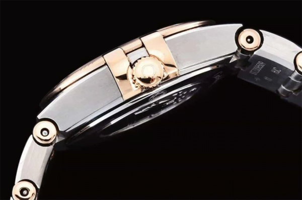 dong ho nu omega constellation vien hong day trang replica 25mm 3