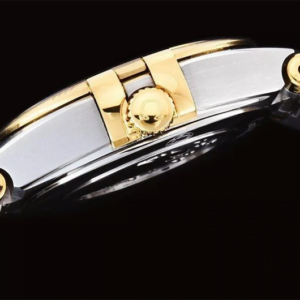 dong ho nu omega constellation vien vang day trang replica 25mm 3