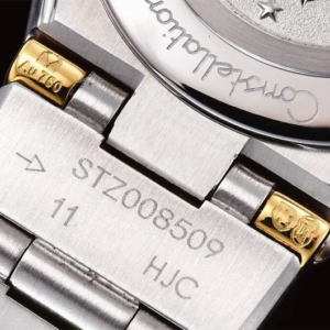 dong ho nu omega constellation vien vang day trang replica 25mm 6