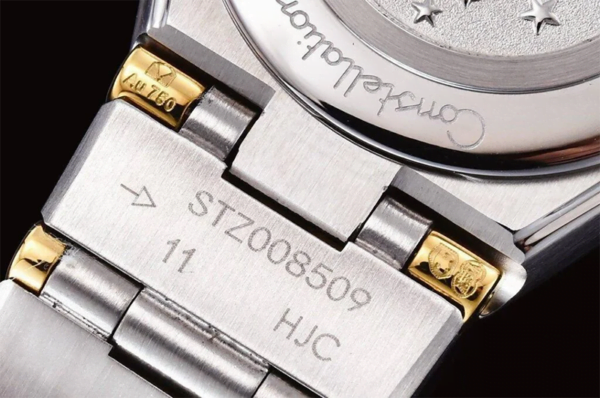 dong ho nu omega constellation vien vang day trang replica 25mm 6