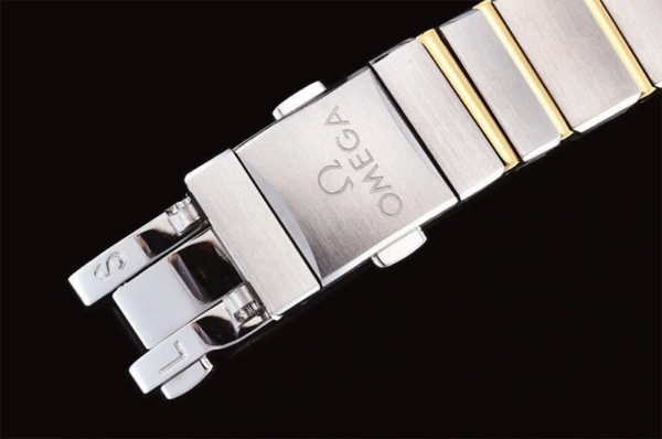 dong ho nu omega constellation vien vang day trang replica 25mm 8