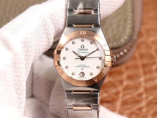 dong ho nu omega constellation mat trang vien hong replica 29mm 1