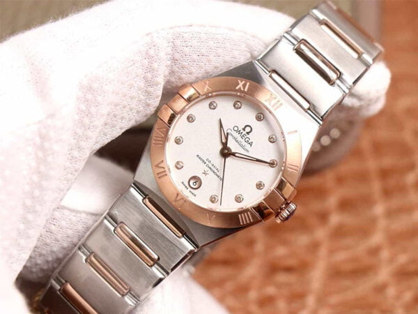 dong ho nu omega constellation mat trang vien hong replica 29mm 2