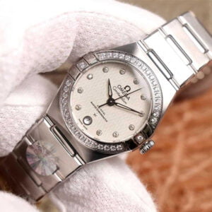 dong ho nu omega constellation vien da day thep replica 29mm 2