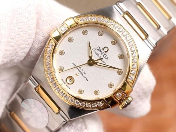 dong ho omega constellation 5th day kim loai diamond white cao cap 29mm 5