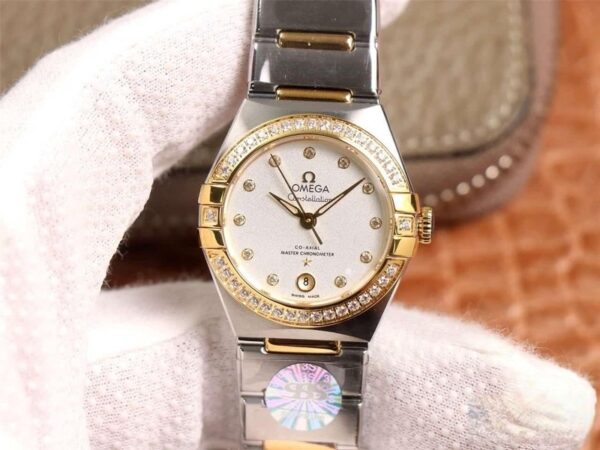 dong ho omega constellation 5th day kim loai diamond white cao cap 29mm 9