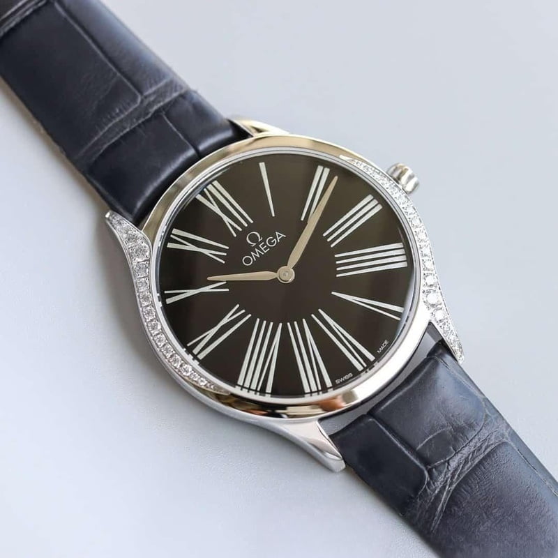 dong ho omega omega de ville classic series midnight black day da ca sau replica cao cap 36 mm 1