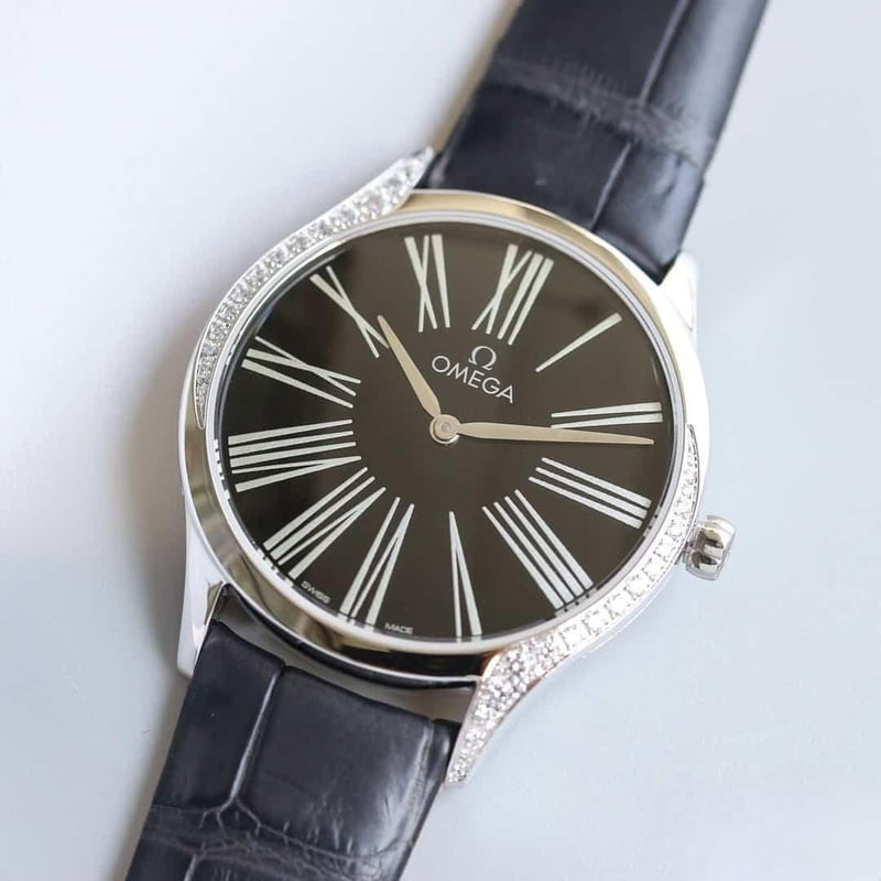 dong ho omega omega de ville classic series midnight black day da ca sau replica cao cap 36 mm 5