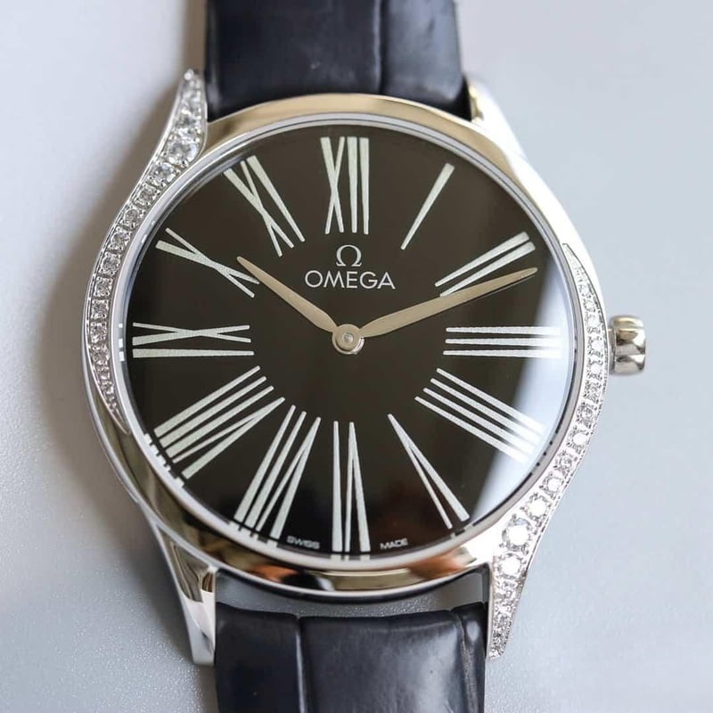 dong ho omega omega de ville classic series midnight black day da ca sau replica cao cap 36 mm 6
