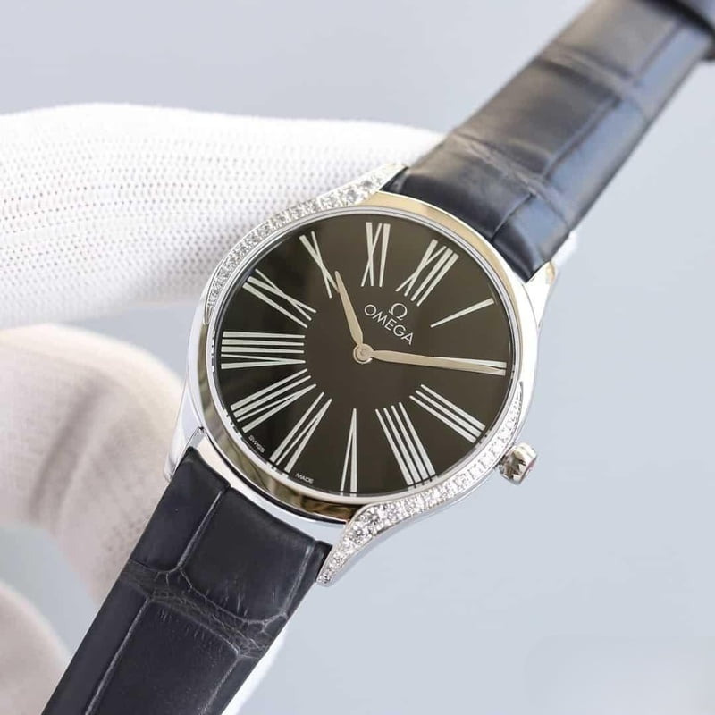 dong ho omega omega de ville classic series midnight black day da ca sau replica cao cap 36 mm 7