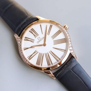 dong ho omega omega de ville classic series rose gold silver day da ca sau replica cao cap 36 mm 4