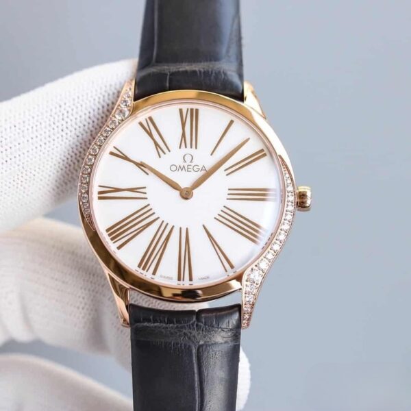 dong ho omega omega de ville classic series rose gold silver day da ca sau replica cao cap 36 mm 5