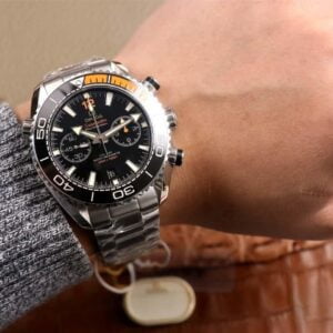 dong ho omega seamaster planet ocean 600m chronograph day kim loai platinum black replica cao cap 455mm 2