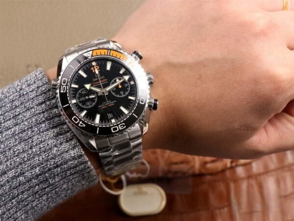 dong ho omega seamaster planet ocean 600m chronograph day kim loai platinum black replica cao cap 455mm 2