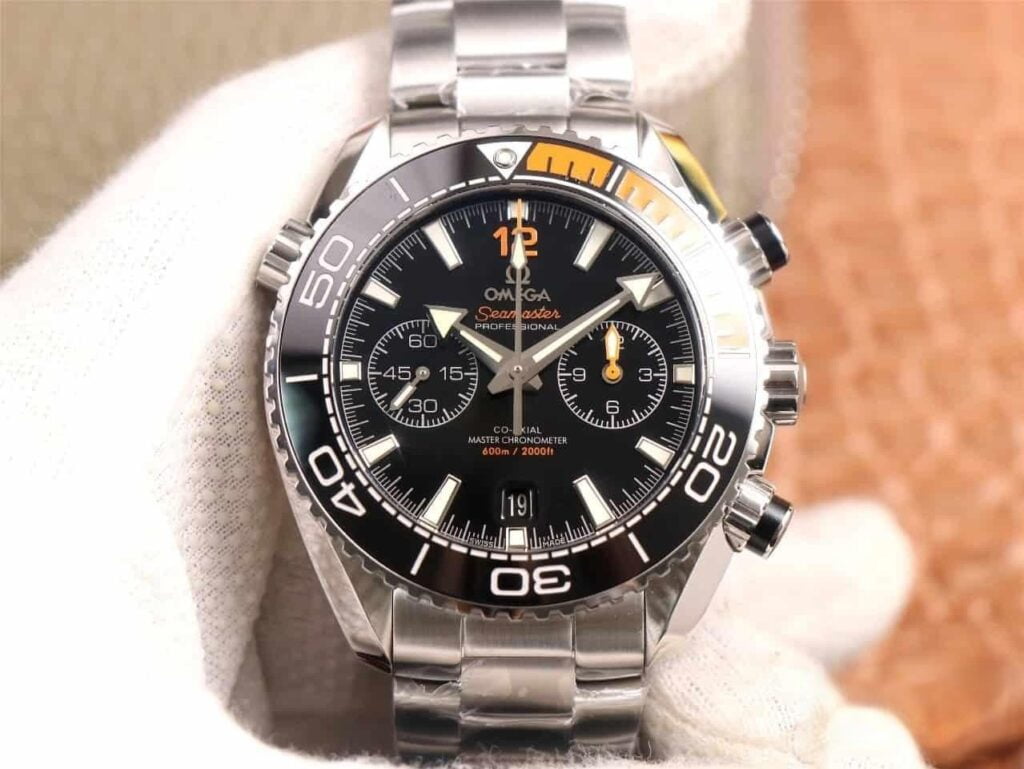 dong ho omega seamaster planet ocean 600m chronograph day kim loai platinum black replica cao cap 455mm 3