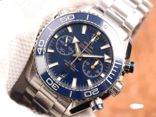 dong ho omega seamaster planet ocean 600m chronograph day kim loai sea blue replica cao cap 455m 1