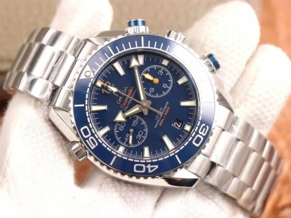 dong ho omega seamaster planet ocean 600m chronograph day kim loai sea blue replica cao cap 455m 5