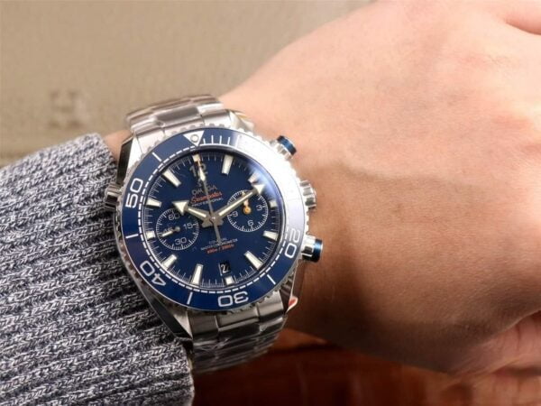 dong ho omega seamaster planet ocean 600m chronograph day kim loai sea blue replica cao cap 455m 9