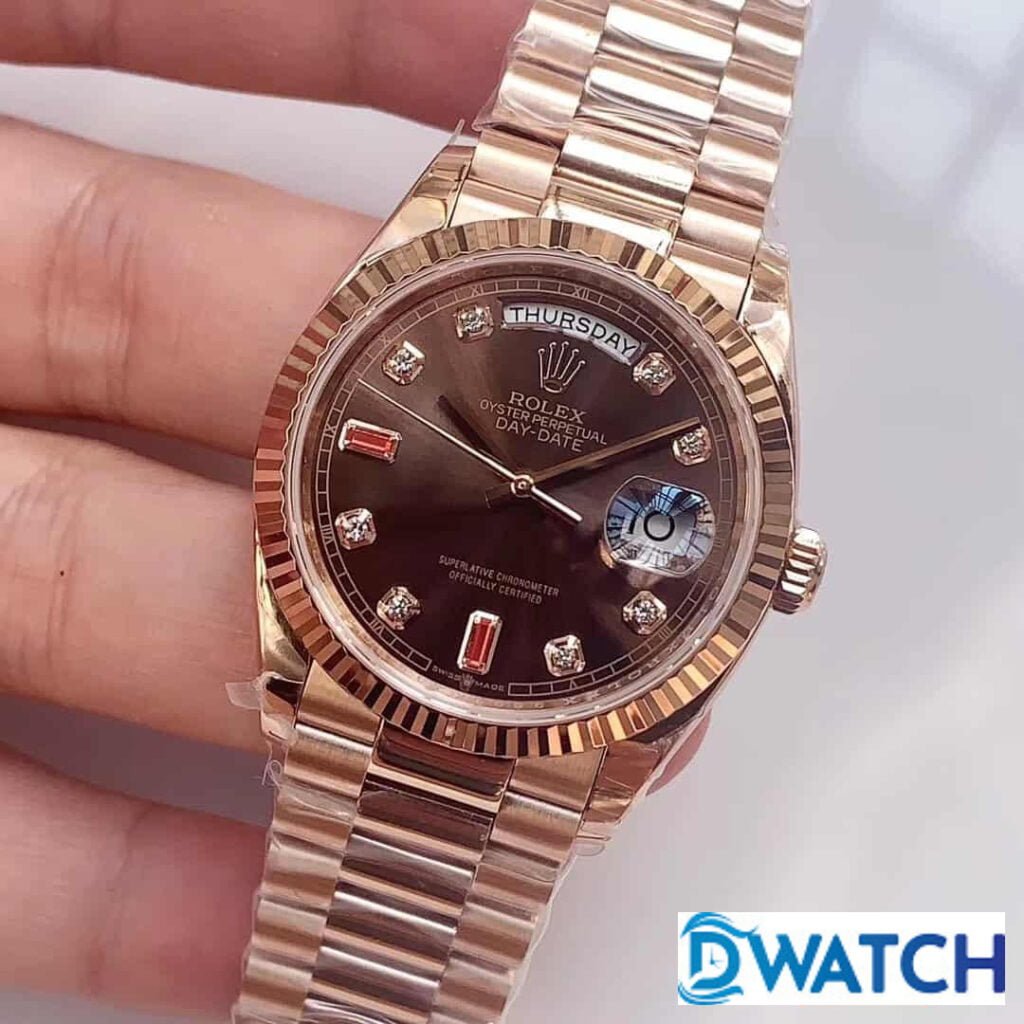 ĐỒNG HỒ NAM MÁY CƠ DÂY KIM LOẠI ROLEX DAY-DATE MÀU ROSE GOLD REPLICA 1:1 CAO CẤP 36MM