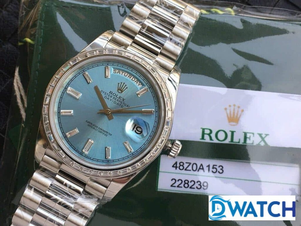 ĐỒNG HỒ ROLEX DAY-DATE NAM MÁY CƠ DÂY KIM LOẠI ĐÍNH ĐÁ REPLICA 1:1 CAO CẤP 40MM