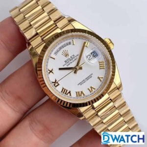 ĐỒNG HỒ CƠ NAM DÂY KIM LOẠI ROLEX DAY-DATE MÀU GOLD REPLICA 1:1 CAO CẤP 36MM