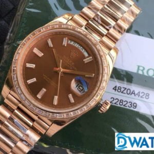 ĐỒNG HỒ ROLEX DAY-DATE NAM MÁY CƠ DÂY KIM LOẠI ĐÍNH ĐÁ BAGUETTE REPLICA 1:1 CAO CẤP 40MM