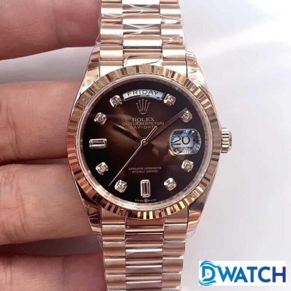 ĐỒNG HỒ CƠ NAM DÂY KIM LOẠI MÀU ROSE GOLD ROLEX DAY-DATE REPLICA 1:1 CAO CẤP 36MM