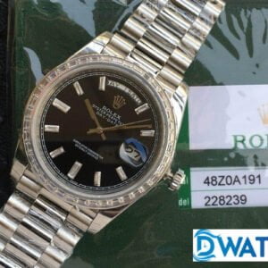 ĐỒNG HỒ ROLEX DAY-DATE NAM MÁY CƠ DÂY KIM LOẠI ĐÍNH ĐÁ REPLICA 1:1 CAO CẤP 40MM