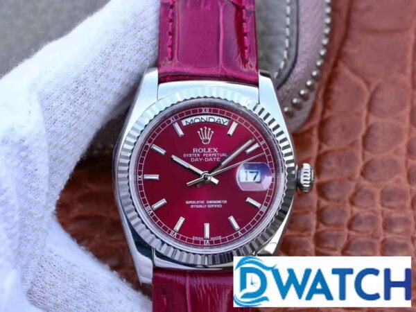 ĐỒNG HỒ ROLEX OYSTER PERPETUAL DAY-DATE MÁY CƠ MẶT SỐ CHERRY REPLICA 1:1 CAO CẤP 36MM