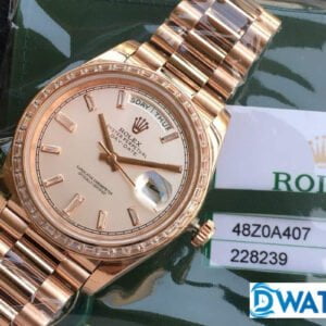 ĐỒNG HỒ ROLEX DAY-DATE NAM MÁY CƠ ĐÍNH ĐÁ MÀU ROSE GOLD REPLICA 1:1 CAO CẤP 40MM