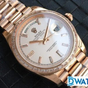 ĐỒNG HỒ ROLEX DAY-DATE NAM MÁY CƠ ĐÍNH ĐÁ MÀU ROSE GOLD REPLICA 1:1 CAO CẤP 40MM