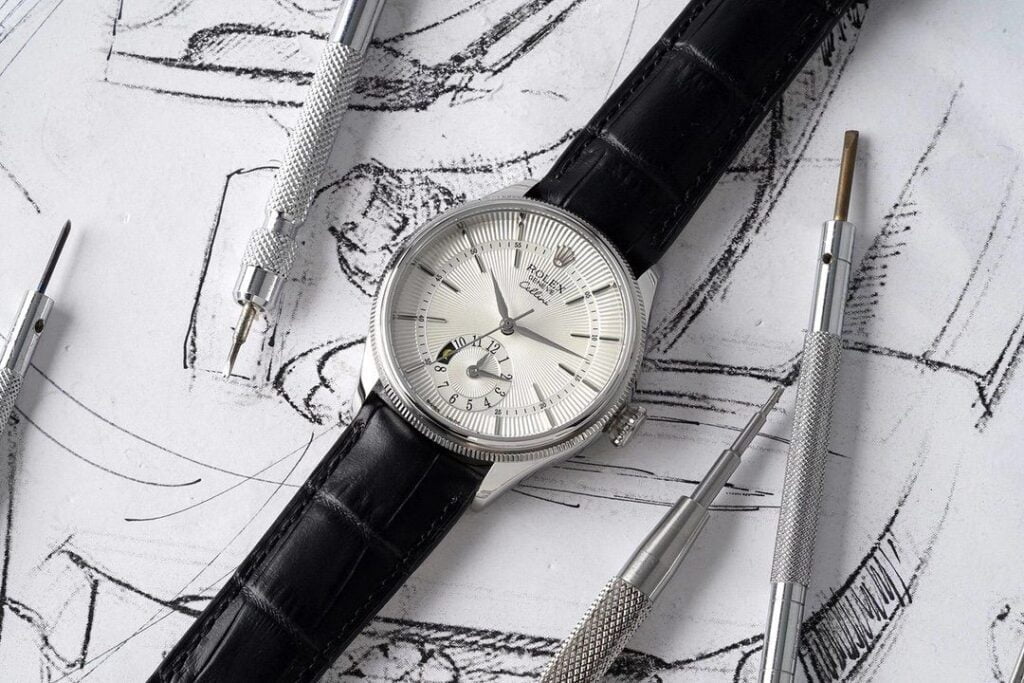 ĐỒNG HỒ NAM MÁY CƠ DÂY DA ĐEN ROLEX CELLINI REPLICA 1:1 CAO CẤP 39MM