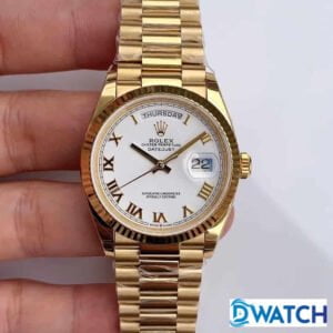 ĐỒNG HỒ CƠ NAM DÂY KIM LOẠI ROLEX DAY-DATE MÀU GOLD REPLICA 1:1 CAO CẤP 36MM