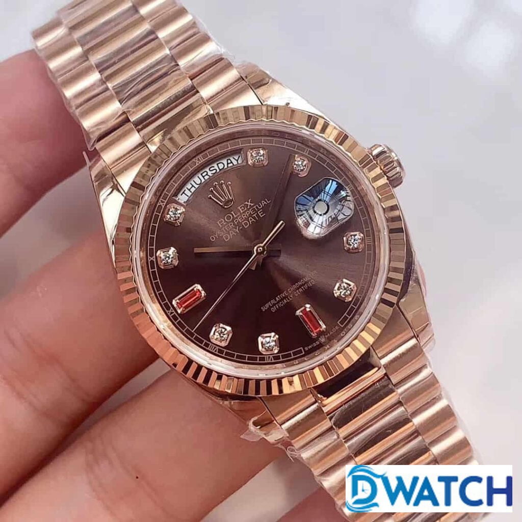 ĐỒNG HỒ NAM MÁY CƠ DÂY KIM LOẠI ROLEX DAY-DATE MÀU ROSE GOLD REPLICA 1:1 CAO CẤP 36MM