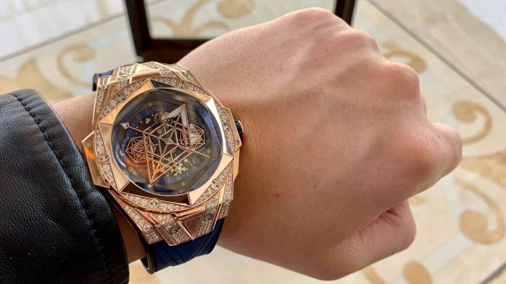 ĐỒNG HỒ ĐÍNH ĐÁ NAM MÁY CƠ MÀU XANH HUBLOT BIG BANG SANG BLEU ll CHRONOGRAP REP 1:1 CAO CẤP 45MM