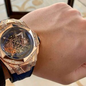 ĐỒNG HỒ ĐÍNH ĐÁ NAM MÁY CƠ MÀU XANH HUBLOT BIG BANG SANG BLEU ll CHRONOGRAP REP 1:1 CAO CẤP 45MM