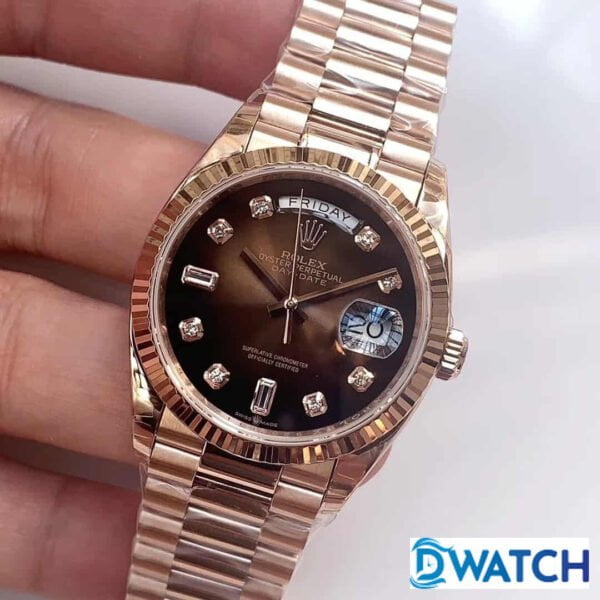 ĐỒNG HỒ CƠ NAM DÂY KIM LOẠI MÀU ROSE GOLD ROLEX DAY-DATE REPLICA 1:1 CAO CẤP 36MM