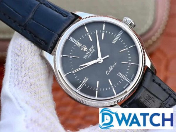 ĐỒNG HỒ ROLEX CELLINI NAM MÁY CƠ DÂY DA MẶT ĐEN REPLICA 1:1 CAO CẤP 39MM