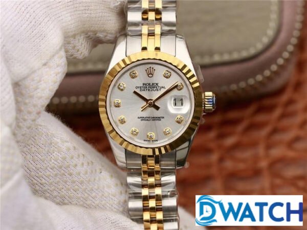 ĐỒNG HỒ NỮ ROLEX DATEJUST NIỀNG KHÍA MẶT SỐ TRẮNG FAKE CAO CẤP 28MM