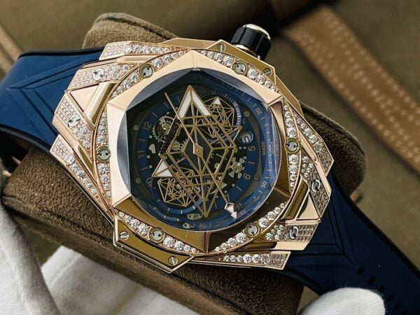 ĐỒNG HỒ ĐÍNH ĐÁ NAM MÁY CƠ MÀU XANH HUBLOT BIG BANG SANG BLEU ll CHRONOGRAP REP 1:1 CAO CẤP 45MM