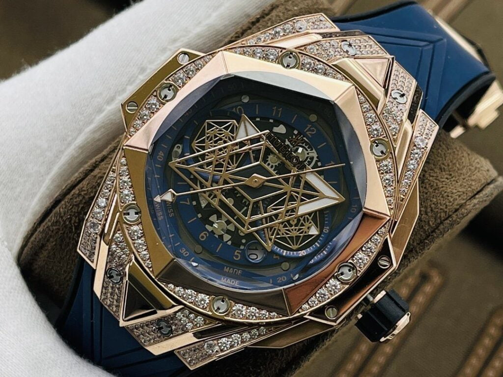 ĐỒNG HỒ ĐÍNH ĐÁ NAM MÁY CƠ MÀU XANH HUBLOT BIG BANG SANG BLEU ll CHRONOGRAP REP 1:1 CAO CẤP 45MM