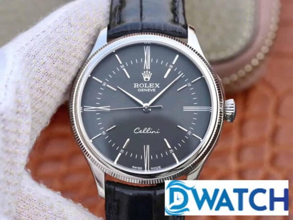 ĐỒNG HỒ ROLEX CELLINI NAM MÁY CƠ DÂY DA MẶT ĐEN REPLICA 1:1 CAO CẤP 39MM