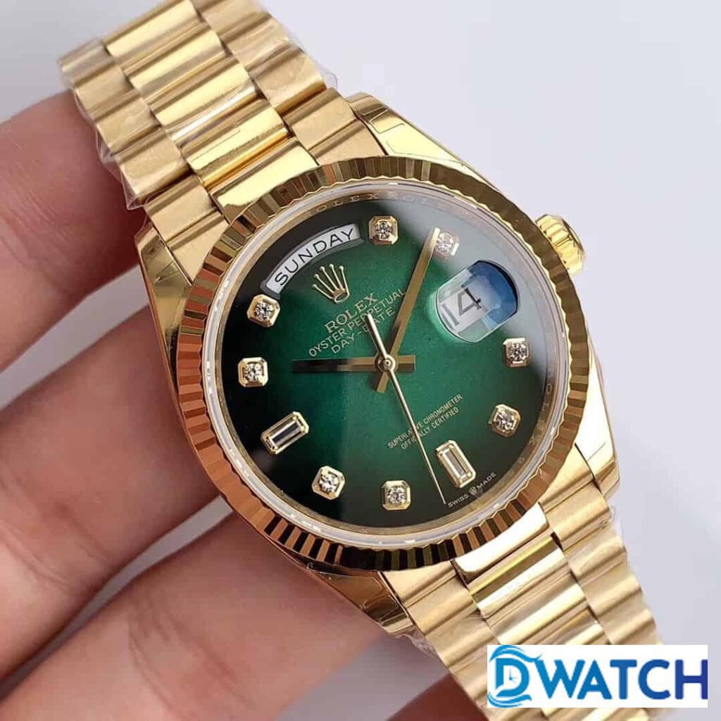 ĐỒNG HỒ ROLEX DAY-DATE NAM MÁY CƠ DÂY KIM LOẠI MẶT MÀU XANH REPLICA 1:1 CAO CẤP 36MM