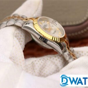 ĐỒNG HỒ NỮ ROLEX DATEJUST NIỀNG KHÍA MẶT SỐ TRẮNG FAKE CAO CẤP 28MM