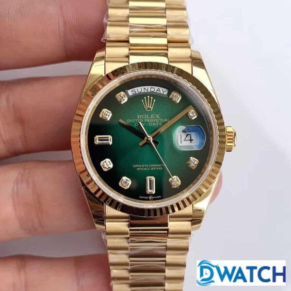 ĐỒNG HỒ ROLEX DAY-DATE NAM MÁY CƠ DÂY KIM LOẠI MẶT MÀU XANH REPLICA 1:1 CAO CẤP 36MM