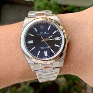 ĐỒNG HỒ ROLEX OYSTER PERPETUAL NAM MÁY CƠ DÂY KIM LOẠI 3 KIM CỌC SỐ DẠ QUANG REP 1:1 CAO CẤP 41MM