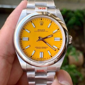 ĐỒNG HỒ CƠ NAM DÂY KIM LOẠI MẶT MÀU VÀNG ROLEX OYSTER PERPETUAL REPLICA 1:1 CAO CẤP 41MM